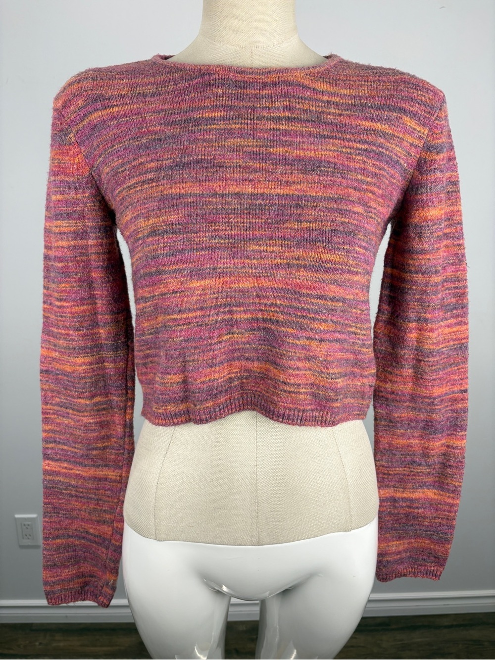 Garage NWT Pink Orange Space Dye Cropped Knit Sweater M